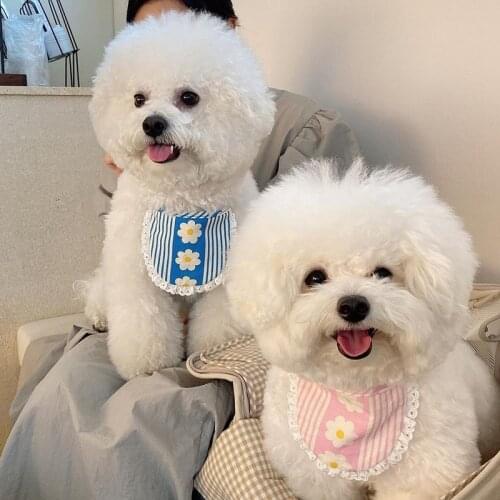 Cute Dog Bandana Scarf Bibs Cotton Washable Bandana Cute Dog Cat Small Flower Bib Pet Saliva Towel Bichon Teddy Hiromi Bib Cat