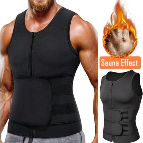 Men Sauna Compression Vest Body Shaper Waist Trainer with Zipper Back Support Hot Belly Ab Chest Fat Burn Tank Top Workout Gym