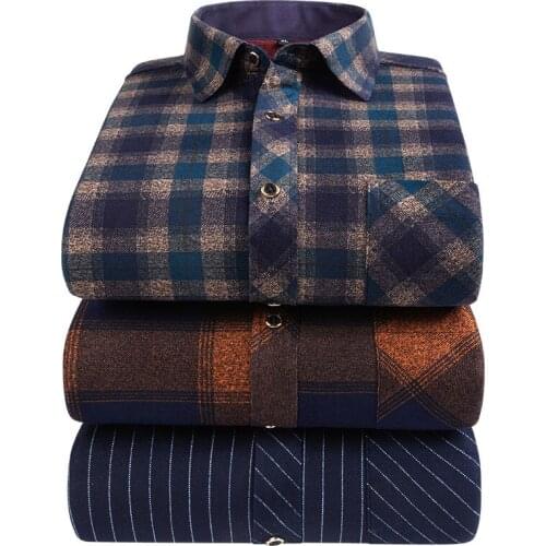 16-color Mens Plaid Knitted Warm Shirt Autumn Winter Business Casual Loose Top Male Brand Large Size Plus Fleece Padded Shirts