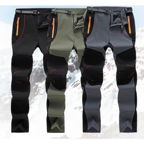 Men Autumn Winter Elastic Waterproof Quick Dry Plush Warm Pants Outdoor Trousers