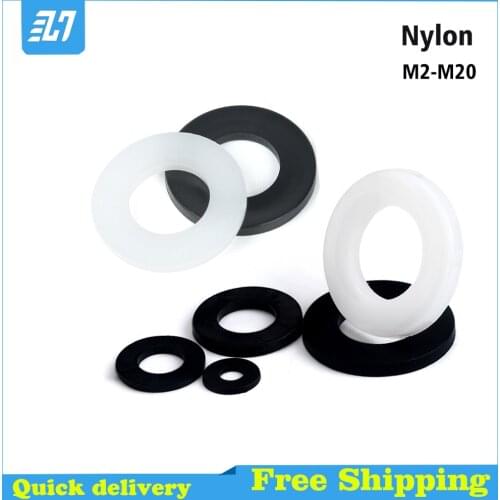 Nylon Flat Washer Plastic Plain Spacer Insulation Seal Gasket Ring Black White M2 M2.5 M3 M4 M5 M6 M8 M10 M12 M14 M16 M18 M20