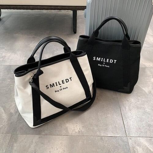 New large-capacity female bag fashion messenger simple canvas shoulder bag portable tote bag