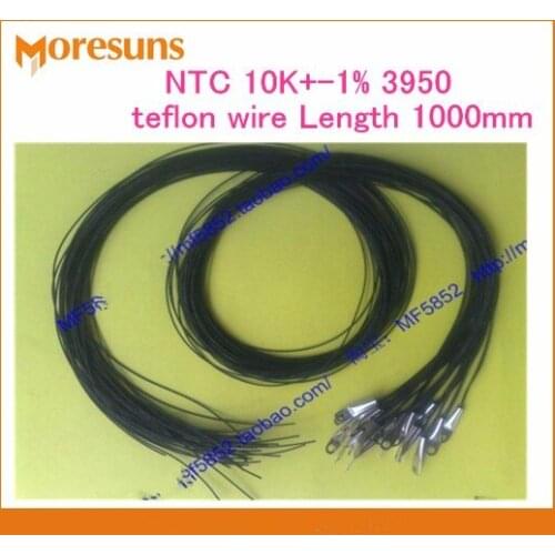 Fast Free ship 50pcs/lot flattening nickel plated copper shell high temperature Wire 200 Celsius L=1M NTC 10K+-1% 3950