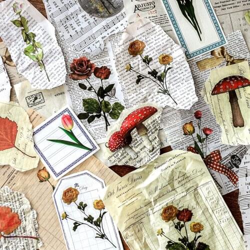 Retro Flower Plants PET Transparent junkJournal Decorative Stationery Stickers Scrapbooking DIY Diary Album Stick Lable