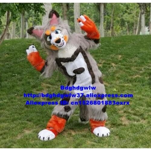 Grey Long Fur Fursuit Furry Husky Dog Wolf Fox Mascot Costume Adult Cartoon Character Stage Properties Wedding Marriage zx2914