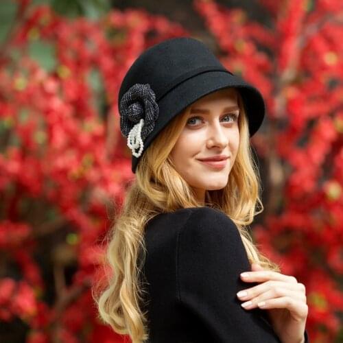 Noble 2018 Wool Fedoras Hat For Women Hat Fashion Real Wool Cap Vintage Elegant Female Cap Brand Soft Girls Cap Wholesale