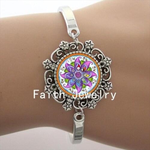 Om symbol glass cabochon yoga mandala bracelet silver plated women Buddhist gifts Zen jewellery HT169