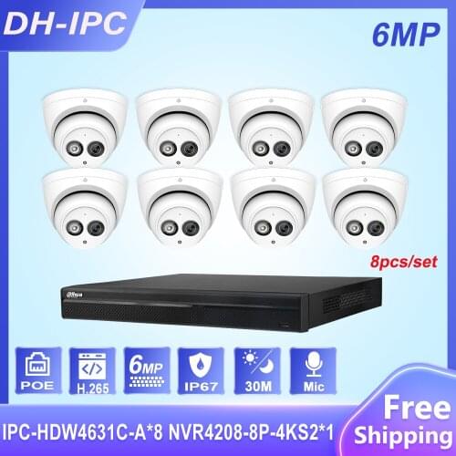 Dahua Security CCTV System 8POE 4K NVR NVR4208-8P-4KS2 8pcs 6MP IP Camera IPC-HDW4631C-A Surveillance Security System kit