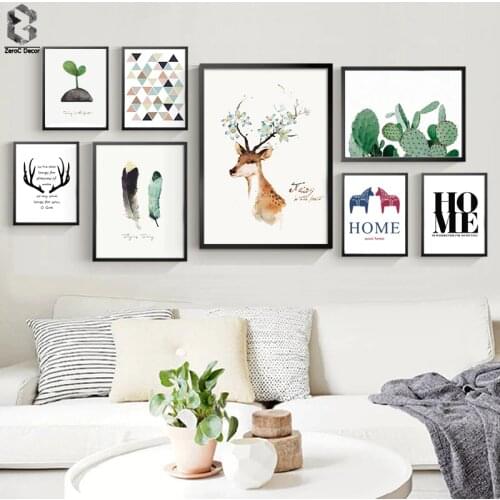 Nordic Scandinavian Art Prints Watercolor Animal Poster Cactus Wall Picture Quote Canvas Painting Kids Room Home Decor