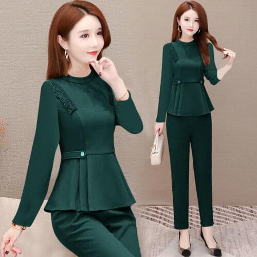 Women Tracksuit Pullovers Pants Autumn Female Suit Solid Color Casual Full Length Trousers Outfits Ladies Streetwear Suit H1158