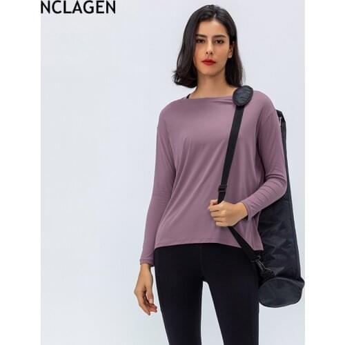 NCLAGEN Sports Top Women Fitness Yoga Shirt Long Sleeves Gym Workout Quick Dry Loose Elastic Athletic Active Dry Fit Gym Tops