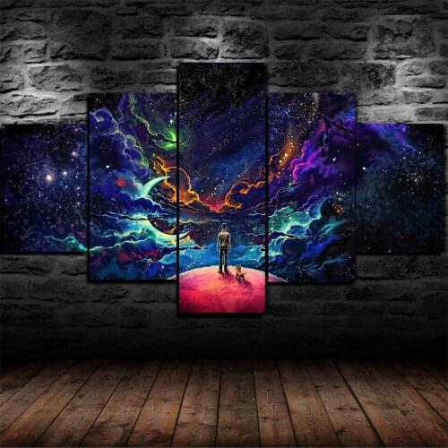 Luminous Space Journey Stars 5 Panel Canvas Picture Print Wall Art Canvas Painting Wall Decor for Living Room Poster No Framed