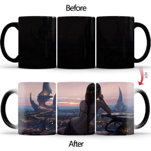 Creative Thinking beauty Magic mug Temperature Changing Cup Mugs Heat Sensitive Cup Coffee Tea Milk Mug Novelty Gifts BSKT-073