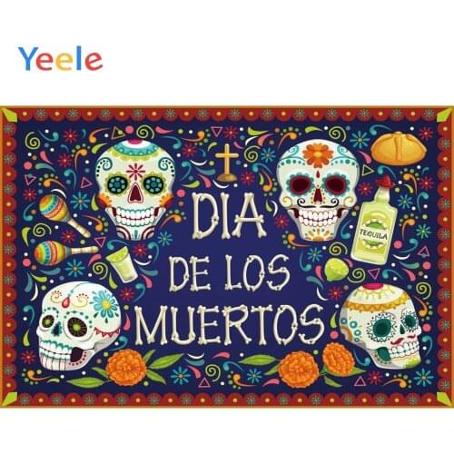 Yeele Day of The Dead Backdrop Mexican Sugar Skull Photography Background Dia DE Muertos Dress-up Party Fiesta Banner Decoration