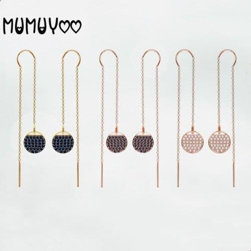 The new high-quality SWA simple and charming round racket earrings earrings fashionable and simple long chain earrings for women