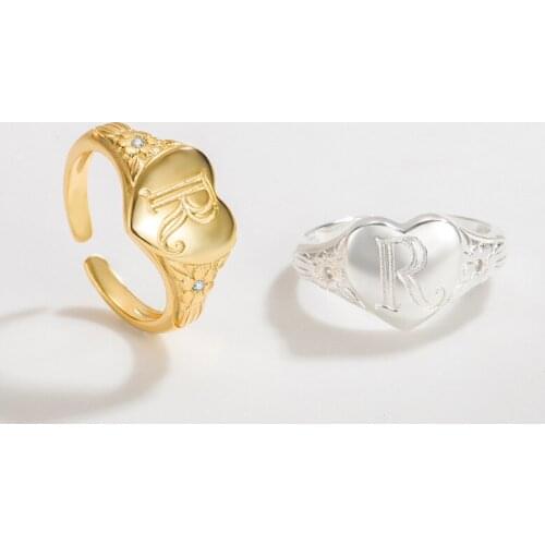 Morivovog 925 Sterling Silver R Alphabet Heart Ring for Women Zircon Flower Element Letter Korea Ring Creative Designer Jewelry