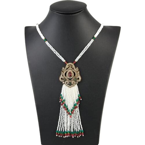 Sunspicems Boho Long Pendant Necklace Multilayered Beads Sweater Chain for Women Turkish Ethnic Banquet Jewelry Gift