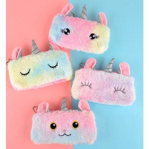 1 Pieces Kawaii Cute Unicorn Plush Pouch Pencil Case Bag Key Chain Pendant Coin Purse Wallet Case Pouch Bag School Supplies Gift