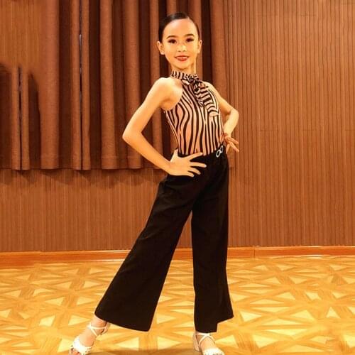 2021 Latin Dance Costume Girls Sleeveless Tops Latin Dance Pants Suit Children Dance Wear Ballroom ChaCha Practice Outfit BL5614