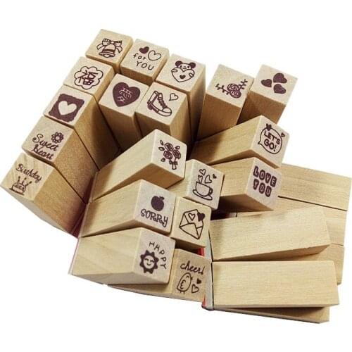 25 pcs/set Lovely Diary Pattern Stamp Rubber Wooden stamp Cute DIY tool gifts for kids