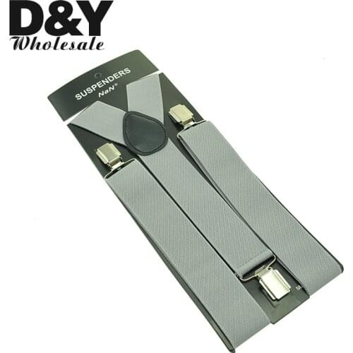3.5cm Wide Mens Unisex Clip-on Braces Elastic Shirt Suspenders For Trousers Pants Holder Light Grey Wholesale Wedding Elastic
