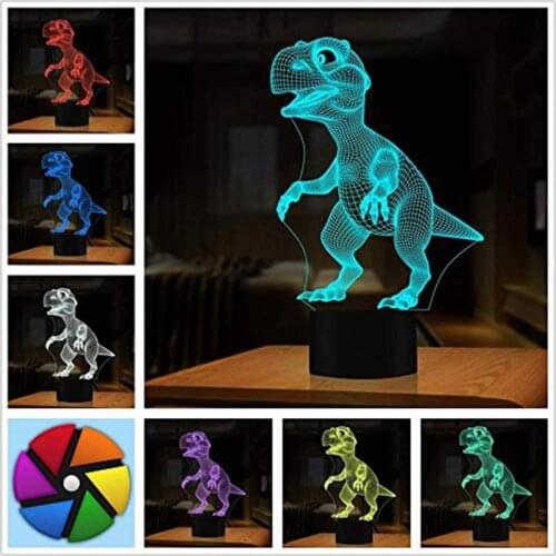 3D Dinosaur Kids LED Lamp Touch Control 7 Colors Night Light Halloween Christmas Decor Clear Texture Strong Durable Bright Color