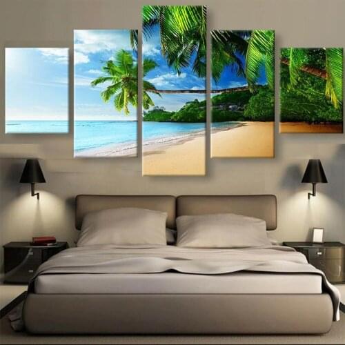 5 Piece HD Print Beach Seascape Coconut Grove Cuadros Landscape Canvas Wall Art Home Decor For Living Room Canvas Painting