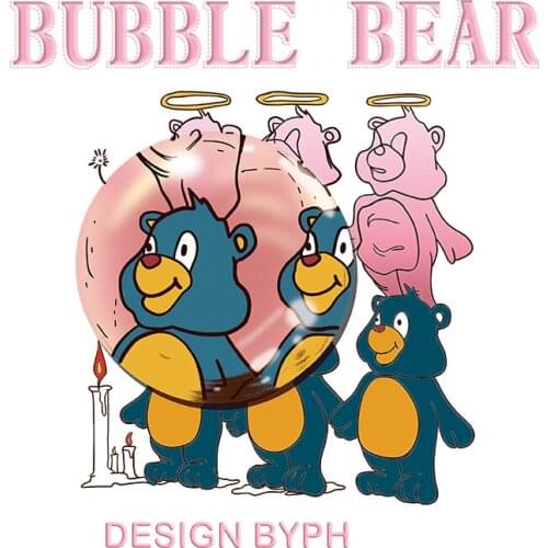 Bubble Bear Heat Transfer printing Applique on Clothes DIY Appliques Ironing stickers Character Patch for Clothing