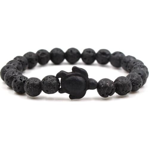 Noble 8mm Natural Black Volcanic Lava Stone 14 color Bead Bracelet black Turtle Bracelets for Women&Men Charm Jewelry Pulseras