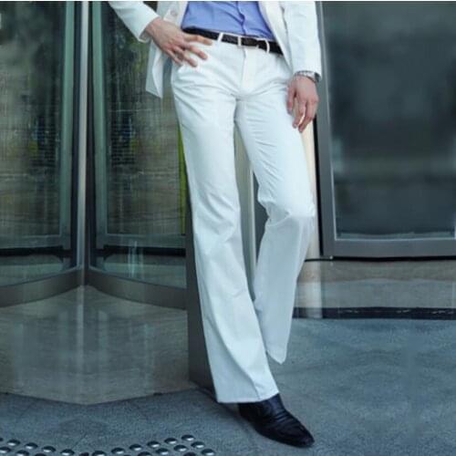 2019 Micro-horn trousers Male Business White straight Wide-leg Suit pants British Casual Mens big pants Mens trousers