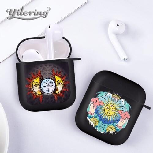 Fundas Funny sun and moon Soft Case For AirPods 2 1 Black Silicone Bluetooth-compatible Matte Cover Box for Air Pods 1 2 Shell