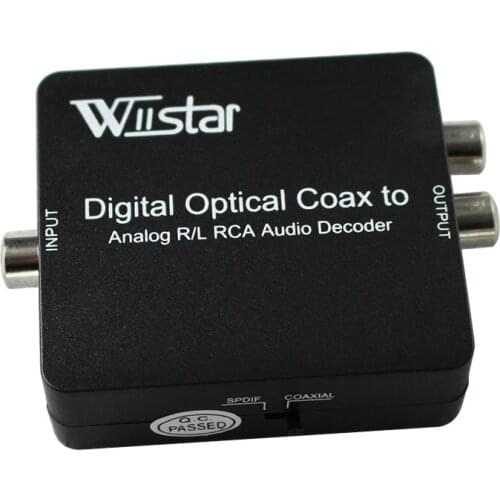 Digital to Analog Audio Decoder Converter Adapter Coaxial/Optical Toslink SPDIF to Stereo 3.5mm Jack or L/R RCA Audio Black