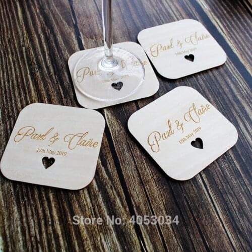 Wooden Wedding Table Coaster Favours - Personalised Keepsake Favour for Guests