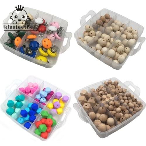 Baby Teether 4 Boxed Beech Hexagon Teether Printed Star Beads Pacifier Clip Silicone Hexagon Beads DIY Baby Teething Necklace