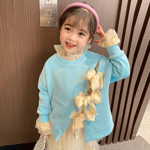 2021 New 2-11 Years Old Girls Spring Autumn Full Sleeve Kids Bow Sweater Girls Casual Clothes