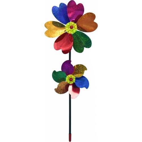 Double Layer Flower Pinwheel Colorful Six Leaf Petal Large Windmill For Lawn Garden Decoration PVC Outdoor Windmill Toy