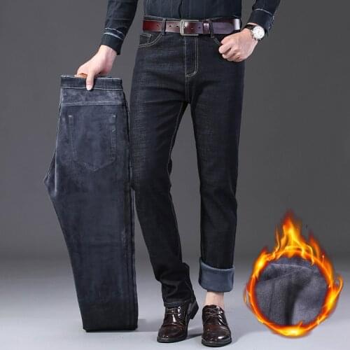 Jean Homme Skinny Winter Jeans For Men Pants Spijkerbroeken Heren Denim Black Biker Stretch Slim Fit Trousers Warm Male Jogger