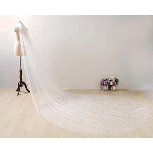 Simple One Layer Wedding Veil Cathedral Length One Tier White Or Ivory Tulle Bridal Veil