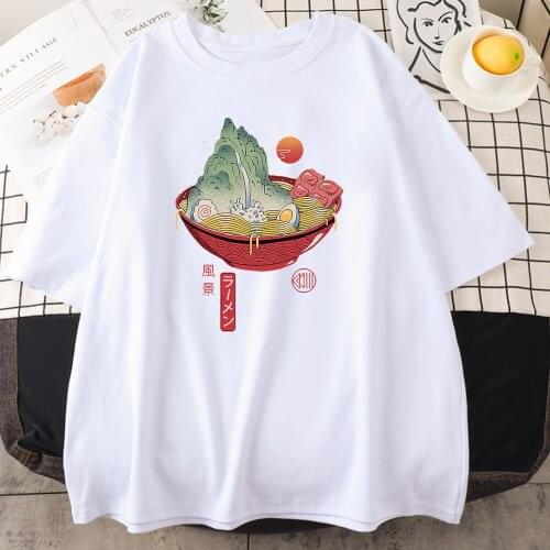 Ukiyoe Japanese Style Noodles printing Tshirts Female Cartoon Slim T-Shirts Breathable Summer Top Hip Hop Quality T-Shirt Women