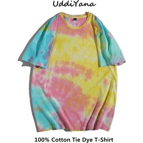 2021 Summer Womens Oversized T-Shirts Vintage Tie Dye Cotton Top Mens Harajuku Sweatshirt Skateboard T-Shirt Tracksuit Clothes