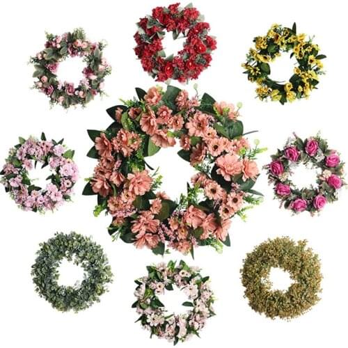 Simulation Rose Artificial Wreaths Silk Chrysanthemum Flowers Round Heart Garland For Wedding Party Decoration 17.72inch