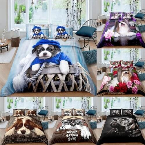 3D Printed Cute Puppy Bedding Set Dog Polyester Duvet Cover Quilt Cover Set Comforter And Pillowcase King Queen Size Pets Dog