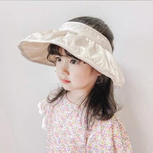Korean Style Baby Hat 2021 New Summer Foldable Visors Cap For Kids Wide Large Brim Beach Sun Hats Hair Accessories Dual-Use Cute