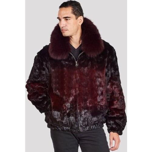 Top Selling Bomber Jacket Men Real Mink Fur Coat Winter Casual Warm Outwear Fox Fur Collar Plush Fashion Overcoat