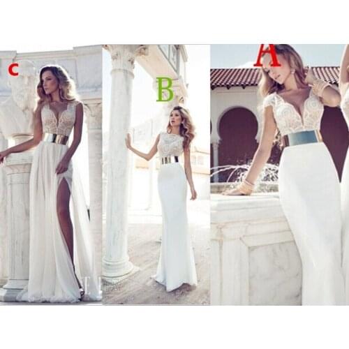 Fashion A-Line Featuring Beaded Bodice Plunging low-cut v-Neck Bodice Thigh-High Slit bridal Gown Stock 2018 bridesmaid dresses
