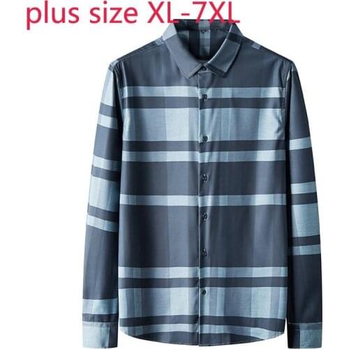 New Arrival Super Large High Quality Autumn Youth Fashion Casual Striped Long Sleeve Men Shirt Plus Size XL-5XL 6XL 7XL