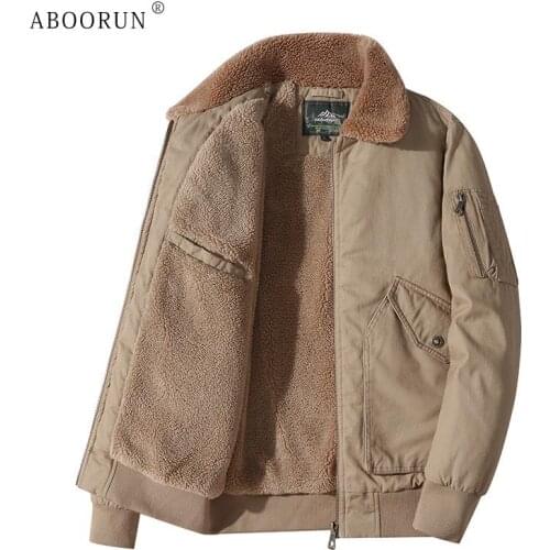 ABOORUN Mens Winter Jacket Casual Woolen Fleece Combat Coat Plus Size 4XL Warm Coat for Male