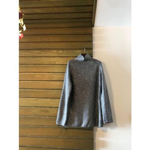 New Ladies Fashion 2021 Long Sleeve Sexy Casual Flash Diamond Turtleneck Chunky Pullover 1109