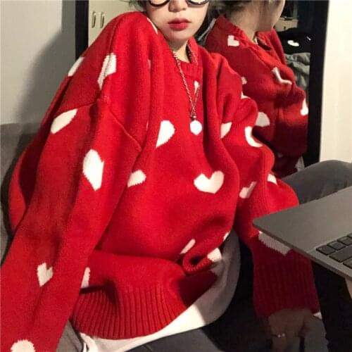 2021 New Nomikuma Autumn Winter Women Sweater Korean Love Heart Knitted Pullover Tops Causal Long Sleeve O-Neck Pull Femme
