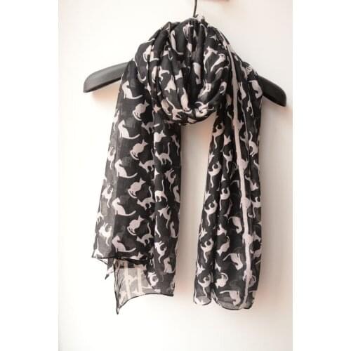 2021 Newest Women Lovely Kitty Printed Scarf Animal Pattern Cotton Scarf